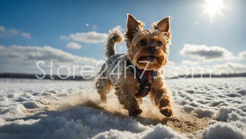 Yorkshire Terrier Enjoying Snowy Play
