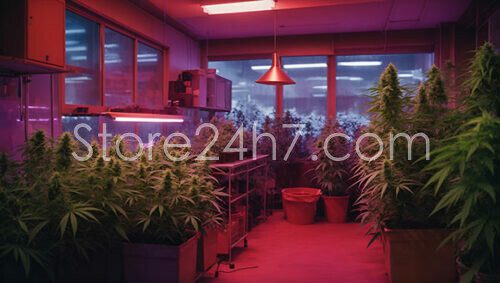 Cannabis Growth Under Pink Lights