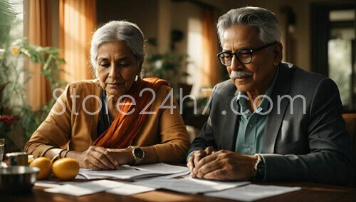 Elderly Indian Couple Financial Discussion