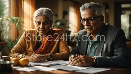 Elderly Indian Couple Financial Discussion