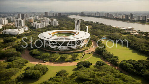 Iconic Stadium Amidst Lush Greenery