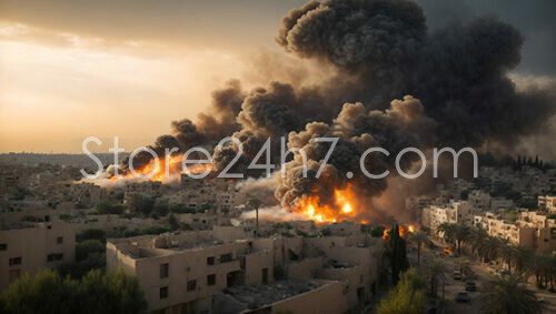 Blazing Inferno Over Middle Eastern City