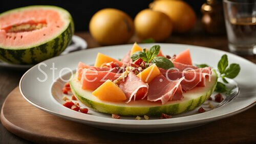 Watermelon Cantaloupe Prosciutto Salad Plate