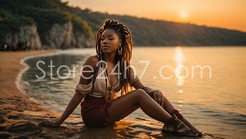 Sunset Beach Portrait of African Woman