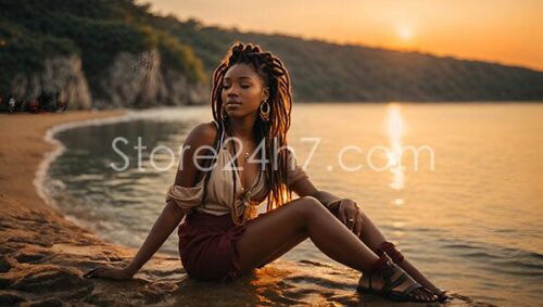 Sunset Beach Portrait of African Woman