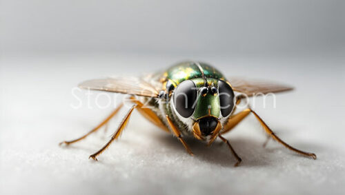 Macro Fly Portrait on Grey Background