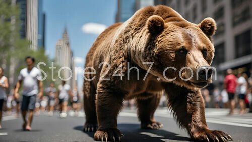 Bear Roaming Urban City Streets