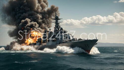 Destroyer Engulfed in Explosions Sea