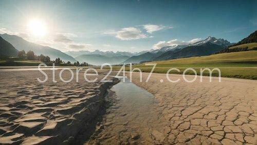 Swiss Alpine Riverbed Drought Sunscape