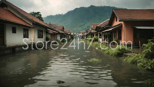 Village Flood Disaster Global Warming Reflection