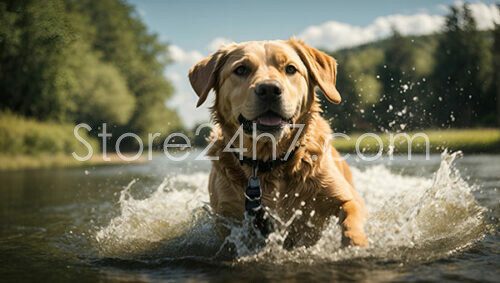 Golden Retriever Joyful River Splash