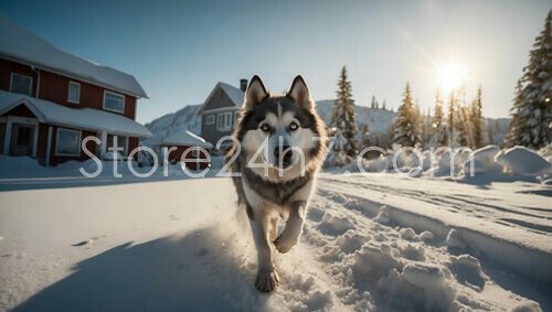 Siberian Husky Joyful Snow Run