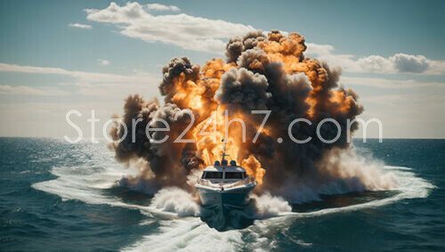 Boat Explosion Waves Red Sea