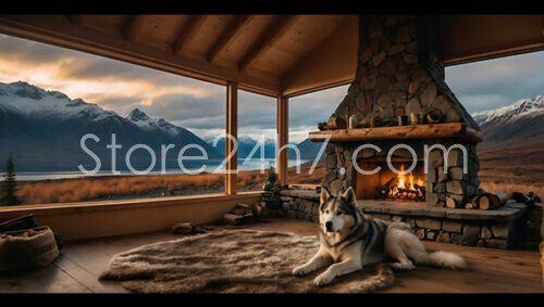 Husky Relaxing in Mountain Cabin