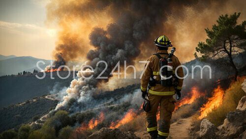 Firefighter Watches Over Mountain Blaze