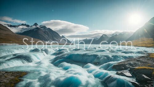 Alpine Glacier Sunlight Melting Scene