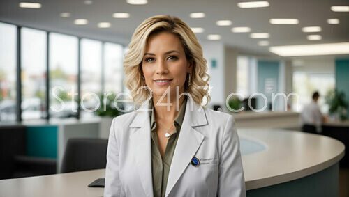 Confident Female Doctor at Clinic Reception
