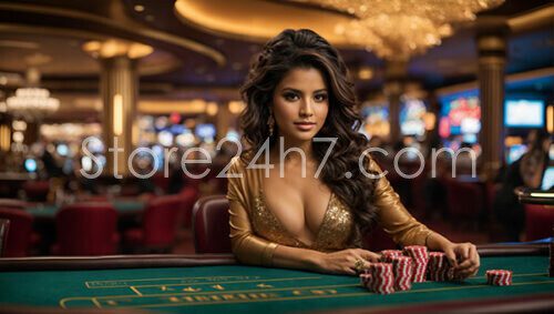 Glamorous Casino Dealer Posing Professionally