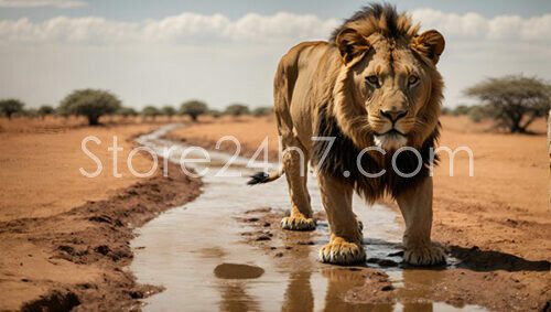 Lion Stalks Along the Edge of Drought