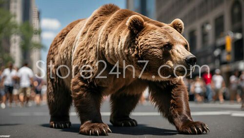 Brown Bear Strolling Urban Street
