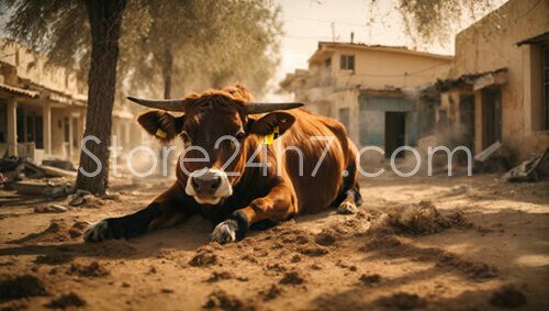 Peaceful Cow Amidst Middle Eastern Ruins