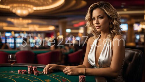 Glamorous Female Gambler at Casino