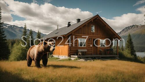 Bear Outside Rustic Cabin Mountains cape