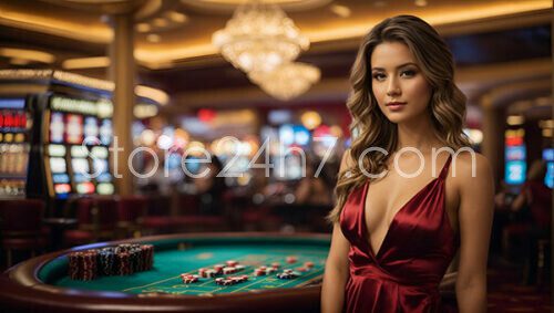 Radiant Casino Player in Red Dress