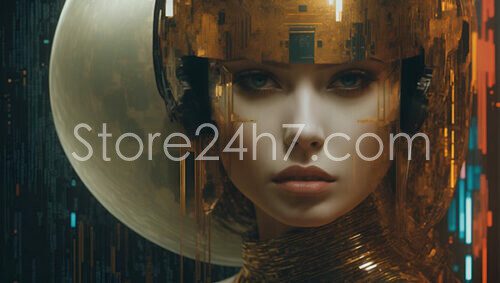 Cosmic Cyborg Woman Planetary Backdrop