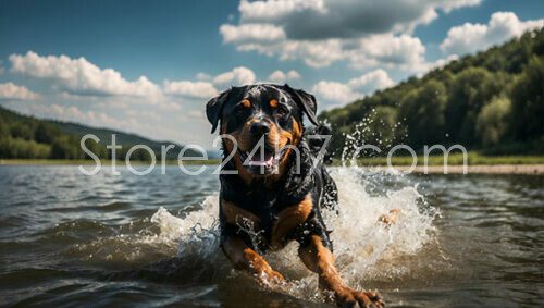 Rottweiler Splashing Joyfully in Water