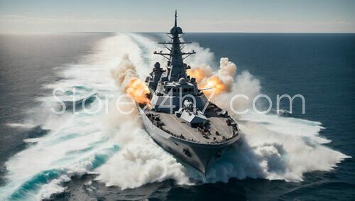 Destroyer Firing in the Middle of the Red Sea