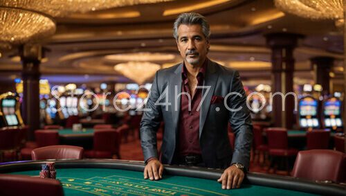 Elegant Casino Dealer at Table