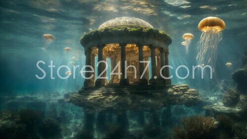 Ancient Underwater Temple with Jellyfish