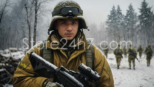 Ukrainian Soldier in Winter Camouflage