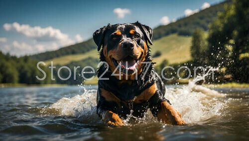 Rottweiler Enjoying Summer River Fun