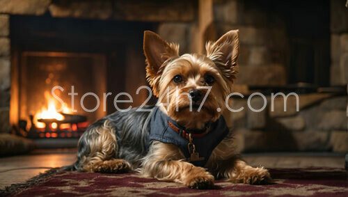 Yorkshire Terrier Relaxing by Fireplace