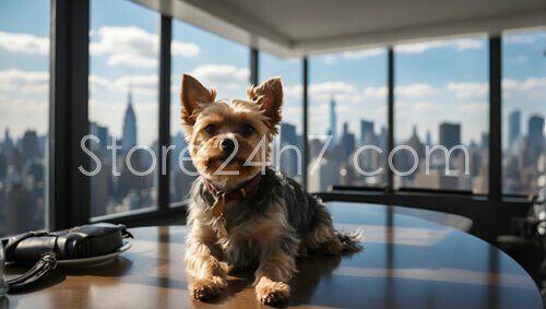 Yorkshire Terrier Overlooking Manhattan Skyline