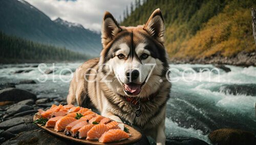 Husky Enjoys Salmon River Feast