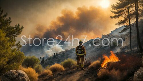 Firefighter Confronts Hillside Wildfire Threat