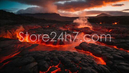 Lava Flow Volcanic Landscape Dusk