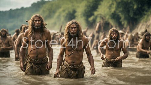 Ancient Human Ancestors River Gathering