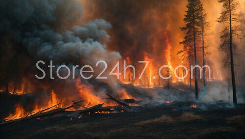 Fiery Wildfire Engulfs Forest Trees