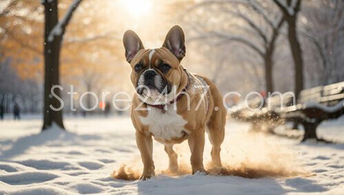 French Bulldog Winter Snow Stroll