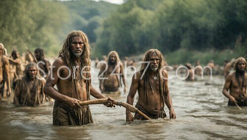 Ancient Tribe River Gathering Scene