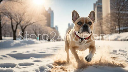 Joyful French Bulldog Winter Playtime