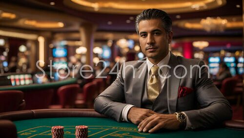 Suave Casino Player in Grey Suit