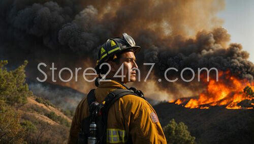 Firefighter Stands Against Mountain Blaze