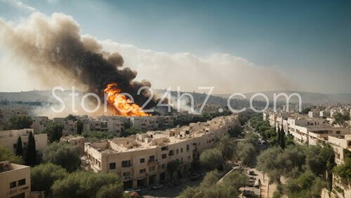 Flames Engulf Urban Middle Eastern Landscape