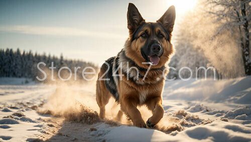 German Shepherd Enjoying Snowy Adventure