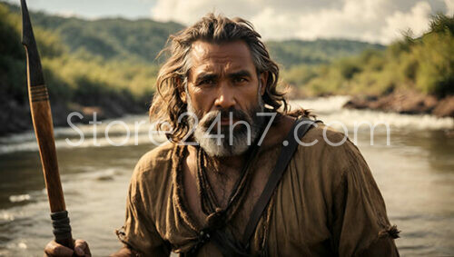 Ancient River Fisherman Portrait Serenity
